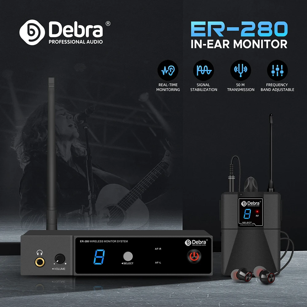 Debra ER-280 Mono Channel UHF In Ear Stage Monitor Wireless System With Multiple Transmitter For Small Concerts Stage Performa wireless in ear monitor