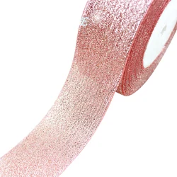 Pink Meat Metallic Glitter Ribbon - 25 Yards, Colorful Gift Packaging Wholesale - 25mm