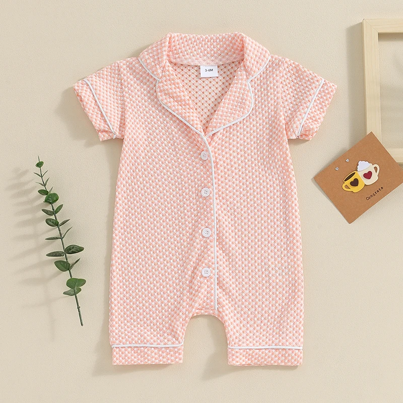 Baby Pajamas Romper Sleepwear Short Sleeve Lapel Short Jumpsuit Newborn Infant Casual Homewear Summer newborn baby sleepwear