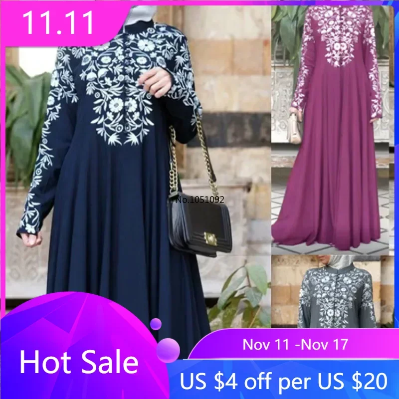 2024 New muslim women dress turkish abaya Printed Flower Maxi Kimono Open Abaya Robe Dubai muslim dress women ramadan kaftan