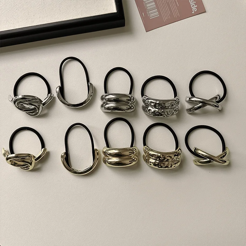Gold Color Dome Cuff Hairband Glossy Double Arch Elastic Ponytail Hair Pin Ties Rope Headwear Jewely Accessories Gift hair accessory jewelry accessories