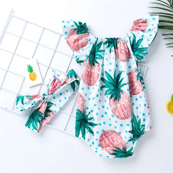 3 6 12 24 Months Newborn Baby Girls Summer Clothes Pineapple Romper +Headband Sets Infant Outfits Fashion Suit Girl Clothing 1