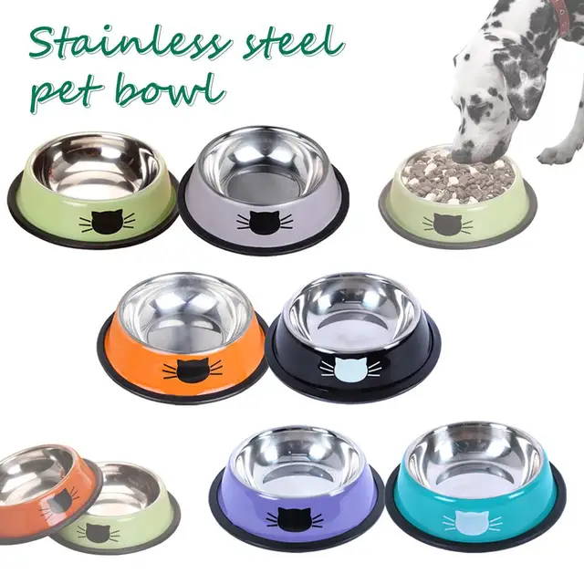 Anti-dumping Cat Bowl Steel Pet Bowl Non-slip Base Neck Spine Protection Easy-to-clean Dog Bowl Pet Feeding Tool 2