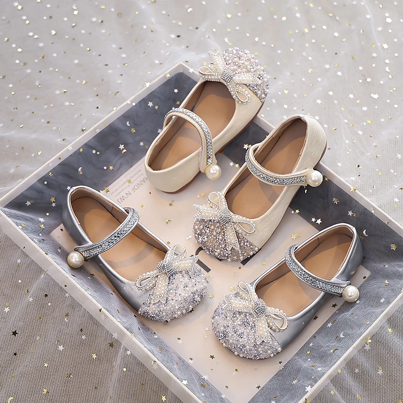 Sweet Children Fashion Girls Leather Shoes New Spring Autumn Kids Party Shoes Fashion Sequins Princess Causal Dress Flat
