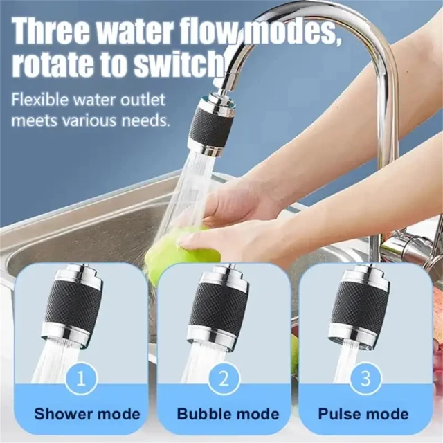 360 องศาหมุน Splash-Proof ก๊อกน้ํา Aerator Splash FILTER ก๊อกน้ํา Extender สามความเร็วปรับ Universal หัวฉีดร้อนและเย็น 4