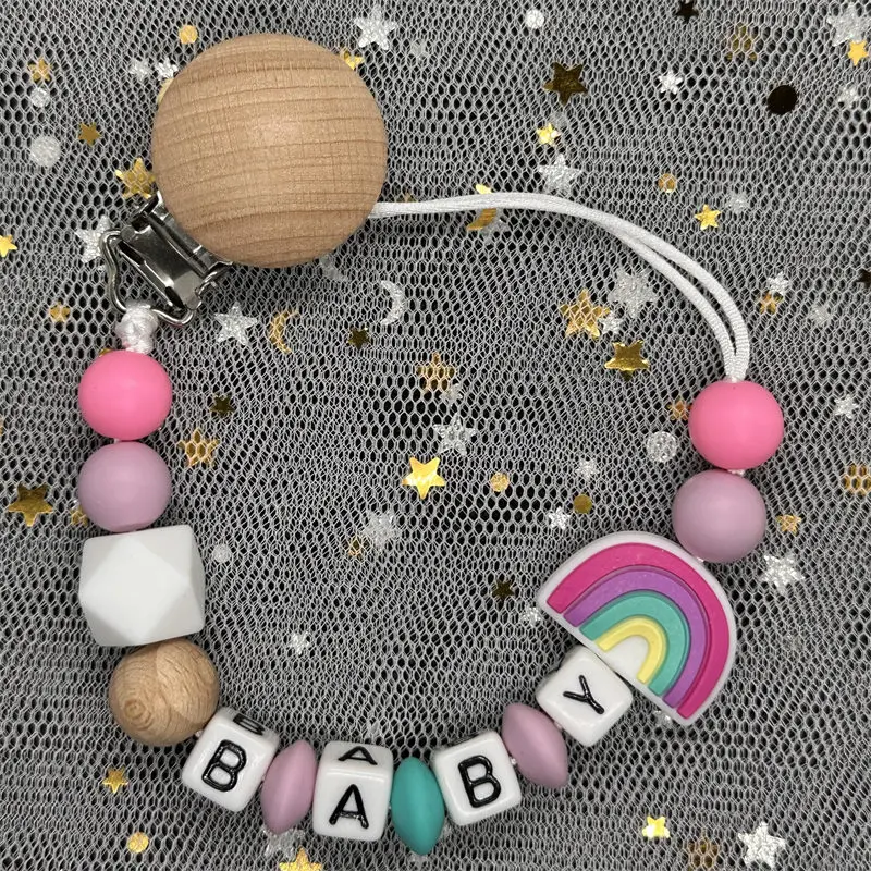 Pacifier Clip Personalized Baby Name Silicone Rainbow Chain Teething Toys BPA Free Newborn Gift teething toys pacifier clip pacifier chain pacifier accessories teether clip baby silicone accessories
