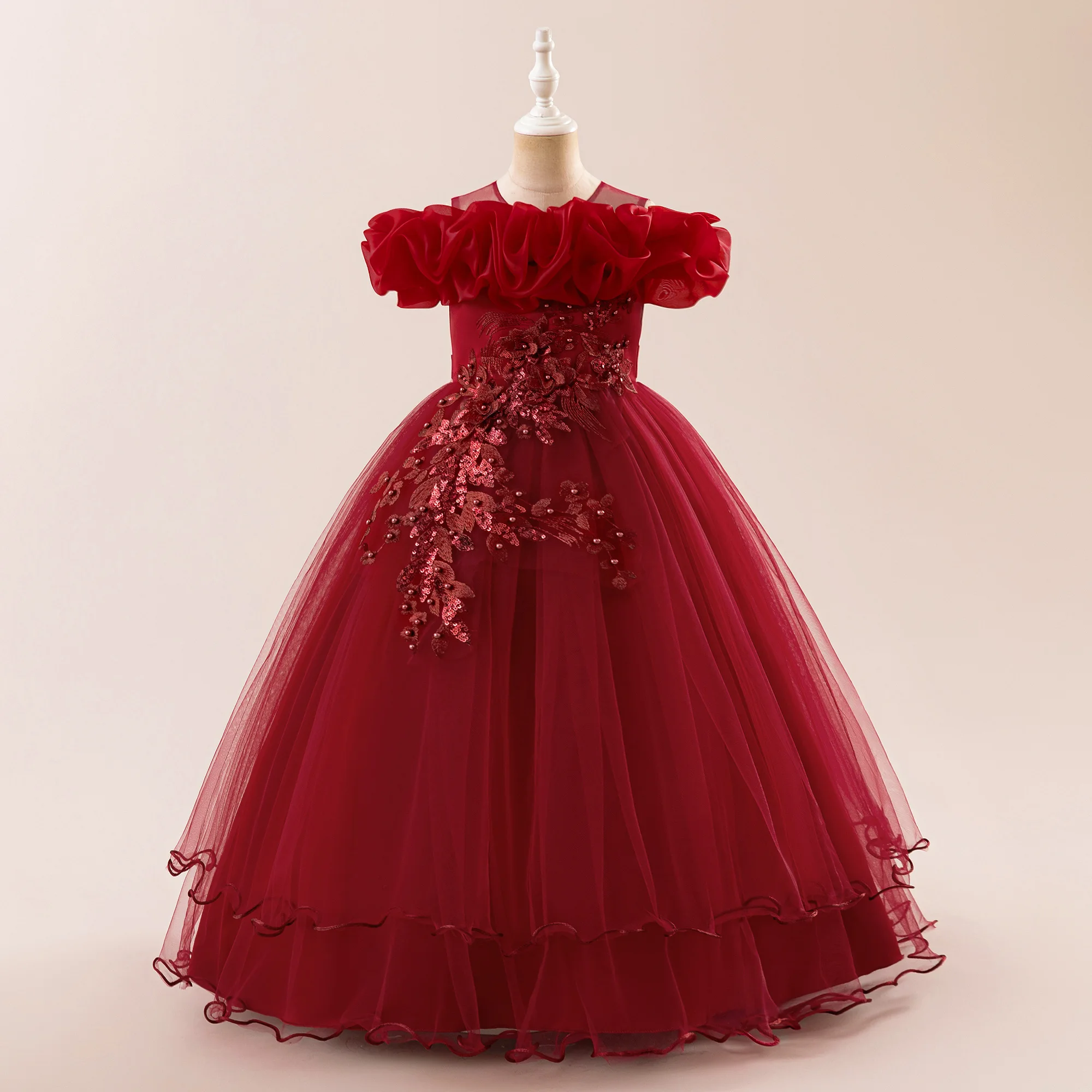 Elegant Pink Flower Girls Party Dress - Bridesmaid Ball Gown & Princess Dress