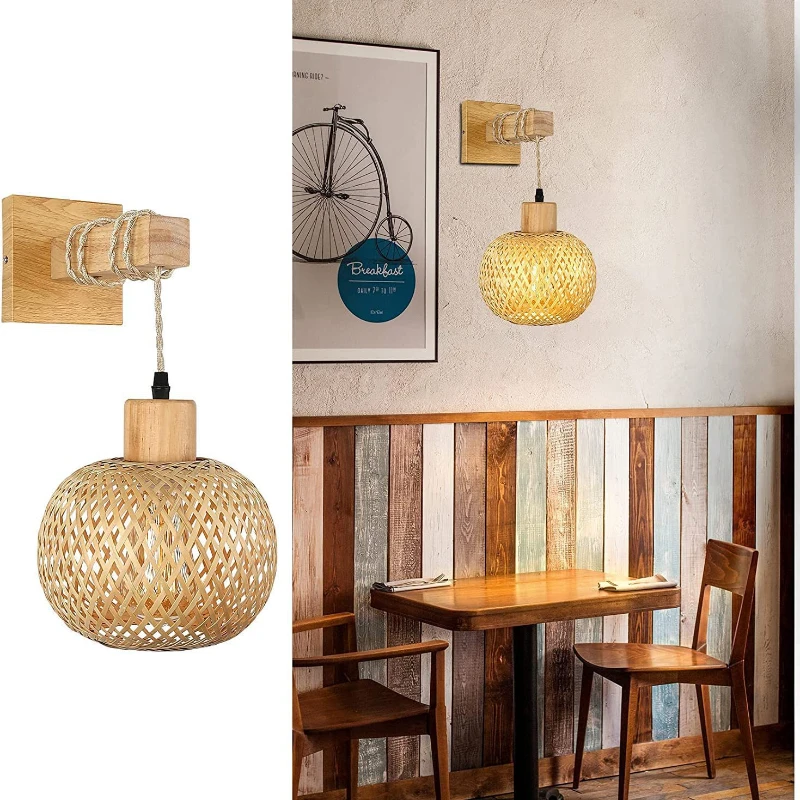 Bamboo Lantern Wall Lamp Natural Rattan WickerE27Chandeliers Hand-Woven Bamboo Room Decor Lampshades Wall Light Fixtures nordic led light led wall lamp wall light