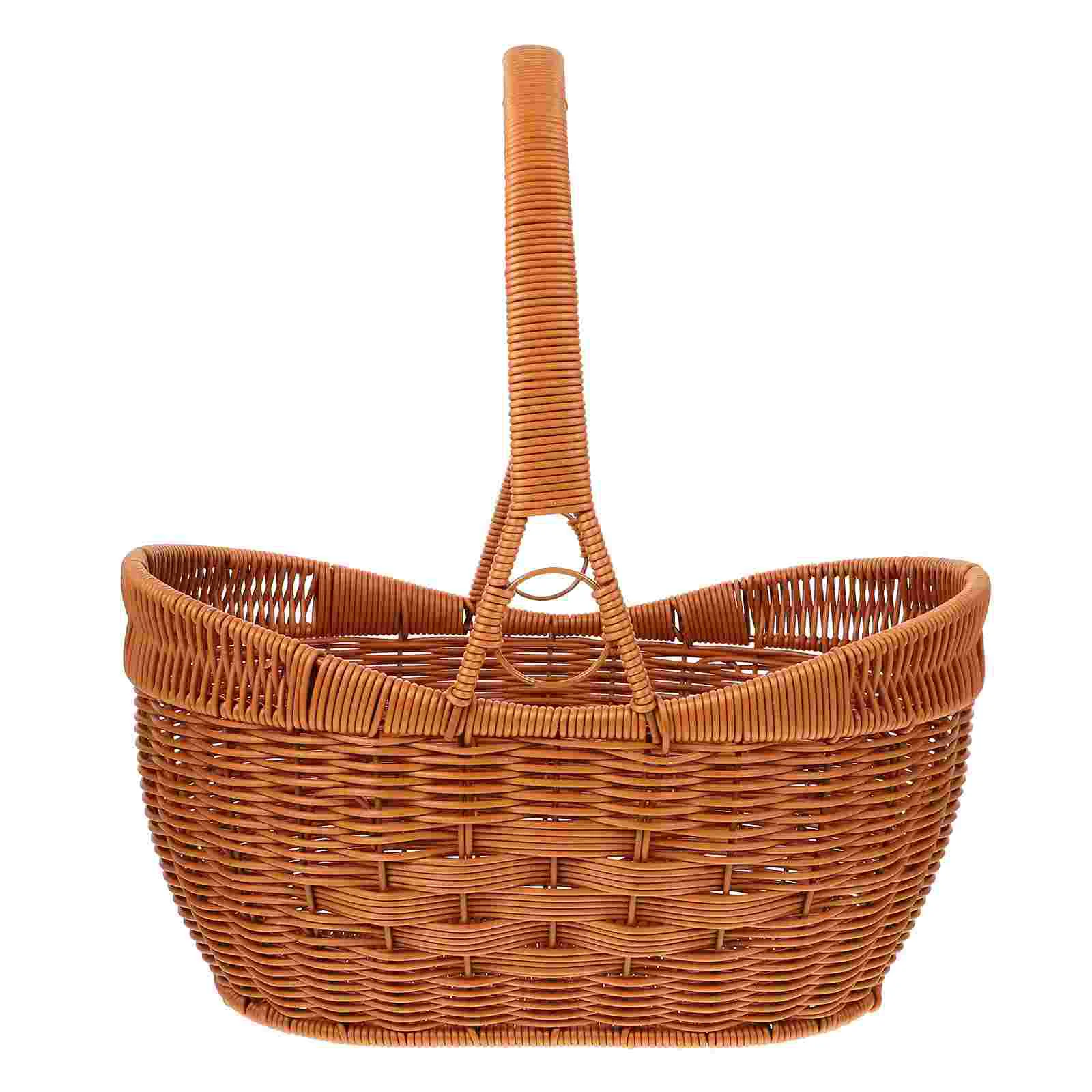 

Handwoven Picnic Basket Flower Hand-woven Shopping Vegetable Grocery Fruit Fruits