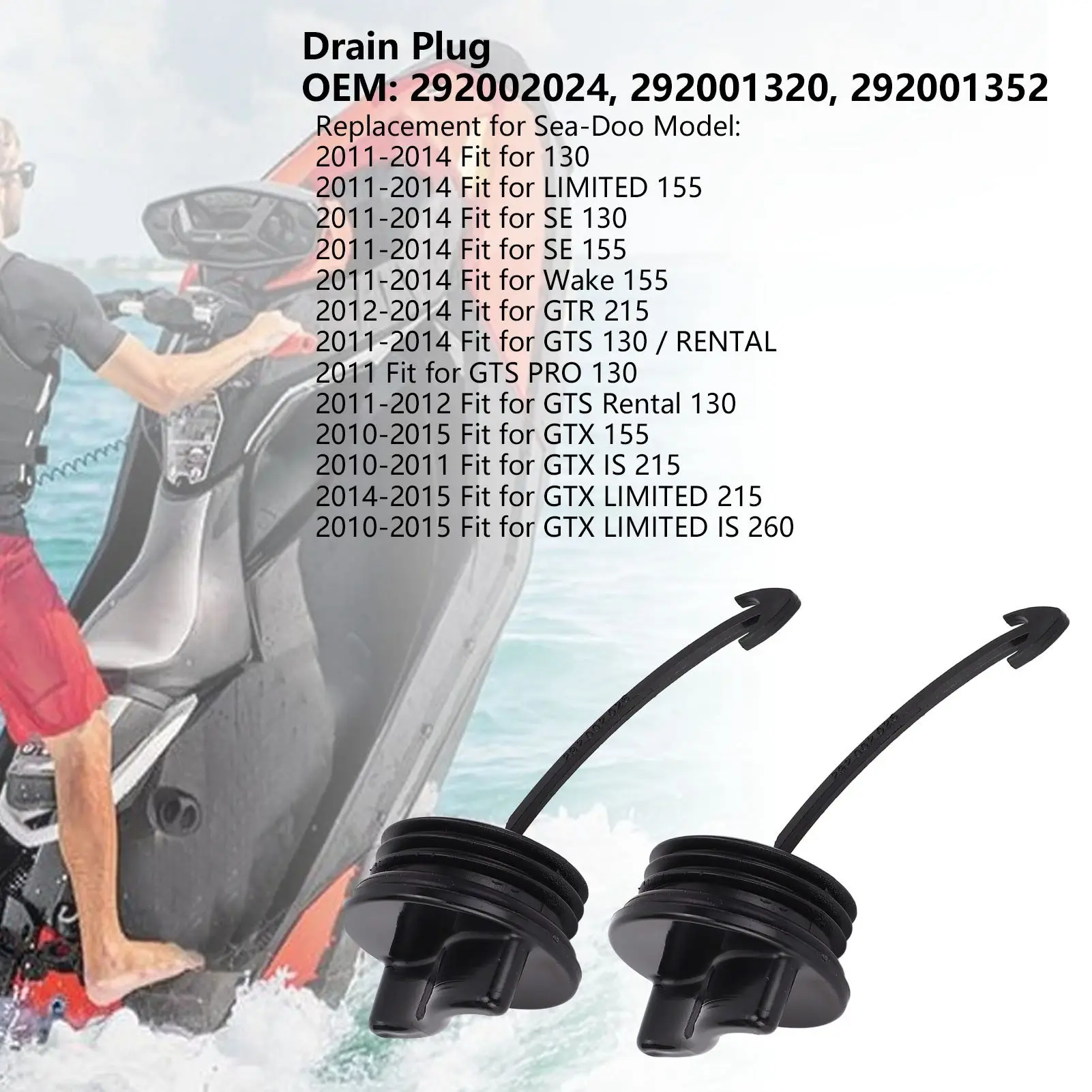 Drain Plug 29200 Plastic Drain Plug Replacement for Sea‑Doo GTR GTS GTX LTD RXT Spark 900 Wake 155 for RXT