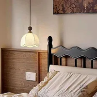 Petit lustre de chevet de chambre à coucher médiévale française, Style rétro wabi-sabi, tissu en bois, éclairage suspendu pour vestiaire 3