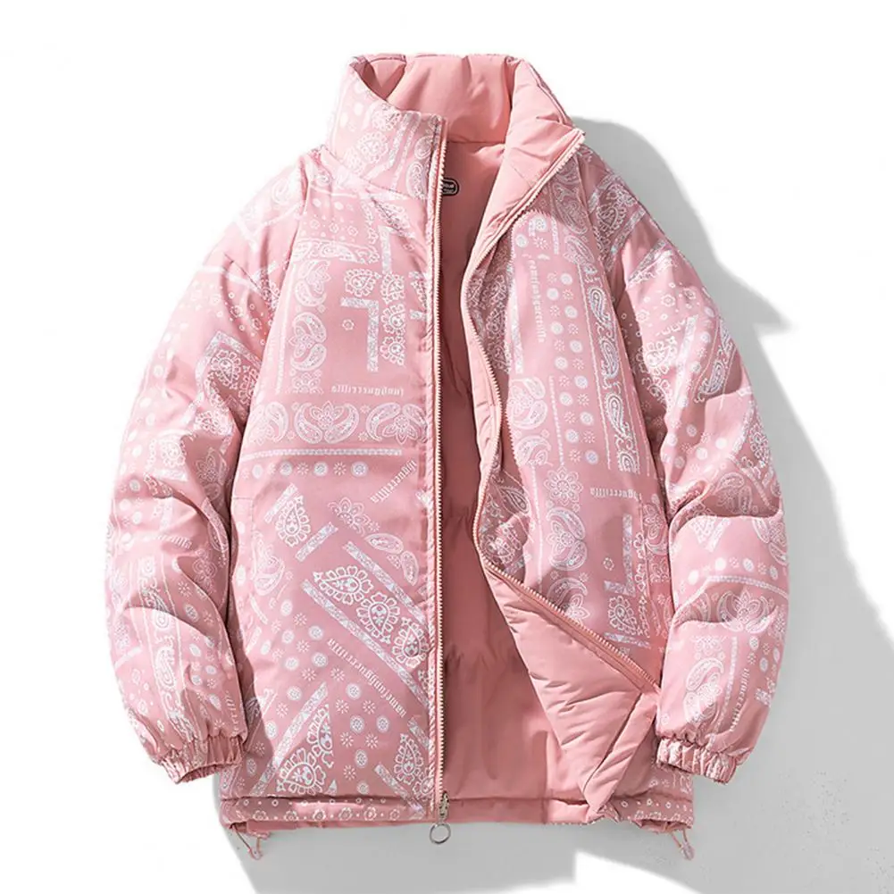 Reversible Coat Winter Cotton Coat with Stand Collar Windproof Warm Padded Stuffed Long Sleeve Elastic Cuff Couple Down Coat