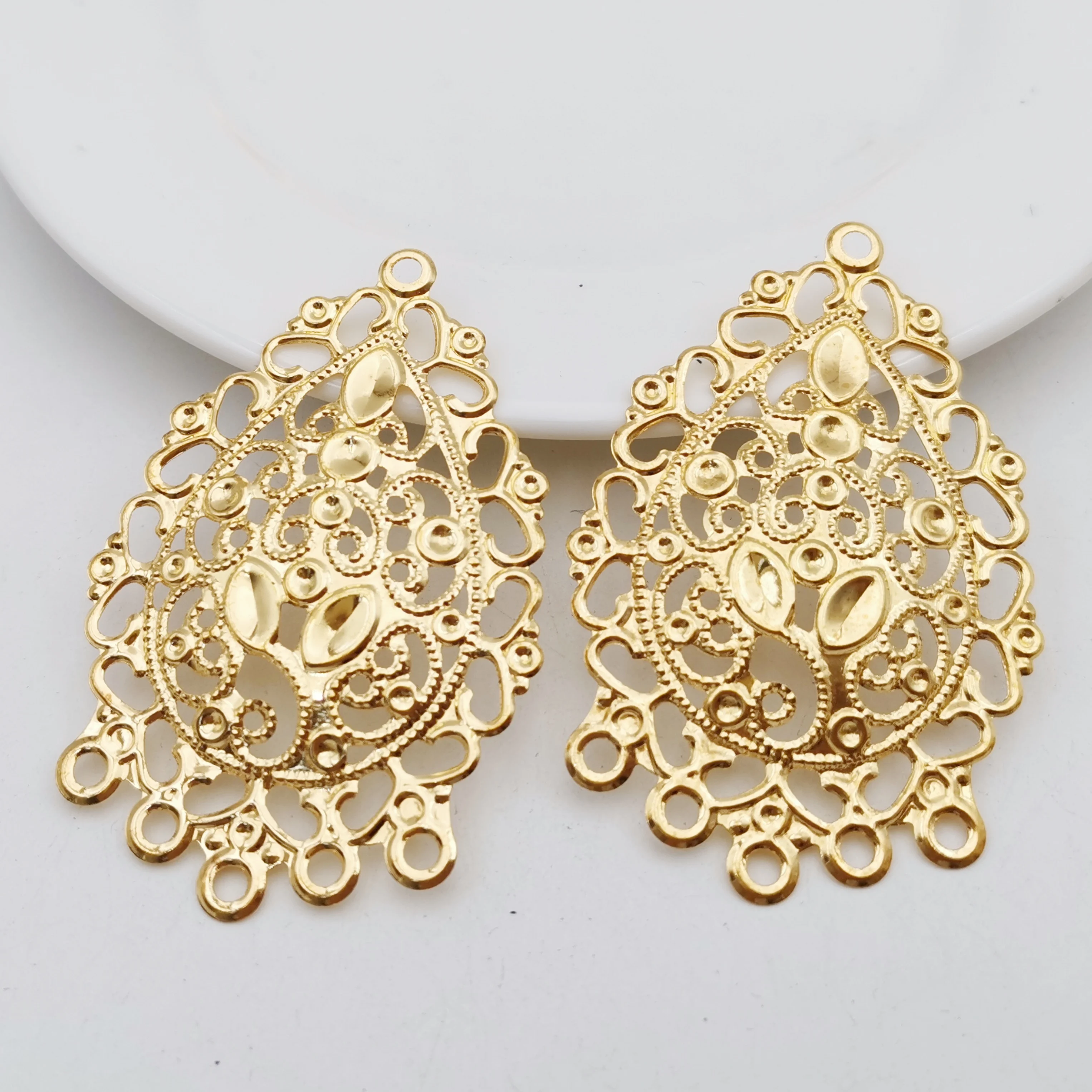

10/50 Pieces 44x67mm Gold Color Metal Filigree Big Waterdrop Flower Slice Charms Base Setting DIY Earrings Jewelry Components
