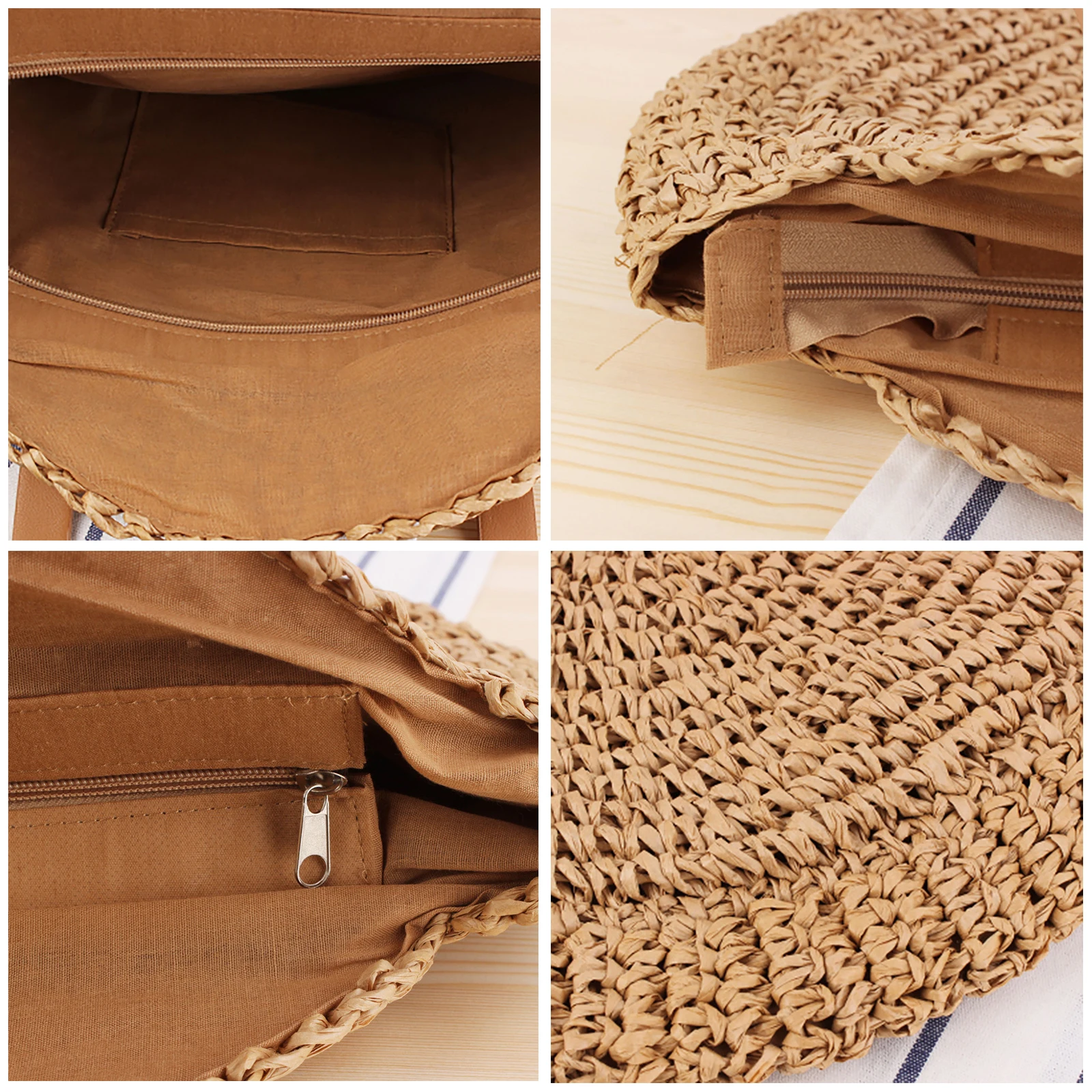 Summer Hand-Woven Handbags Round Weaving Underarm Bag Large Capacity Handmade Fashion Casual Portable for Seaside Holiday