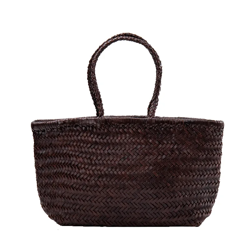 

Genuine Leather Cow Skin Women Woven Handmade Handbag Beach Totes