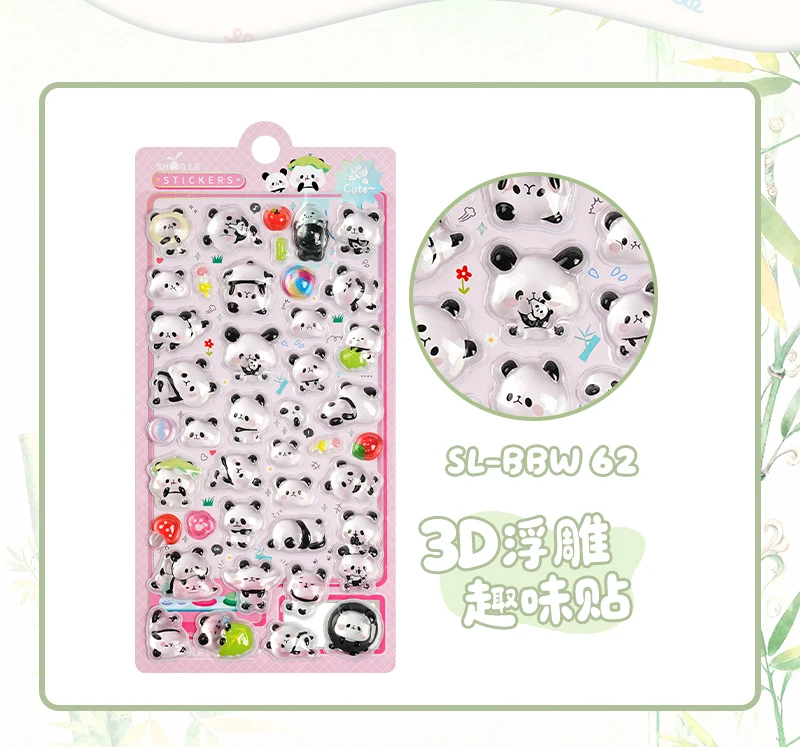 1 pc/4 pcs 3D Relief Stickers Cute Panda Cartoon Drop Journaling DIY Diary Stationery Sticker Decor School Supplies