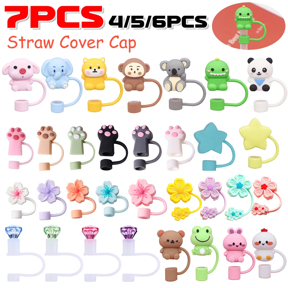 Animals Straw Cover Cap Spill Stopper 10mm Silicone Straw Toppers For Vacuum Cup Accessories Water Bottle Dust-Proof Tips straw covers silicone stoppers cup accessories
