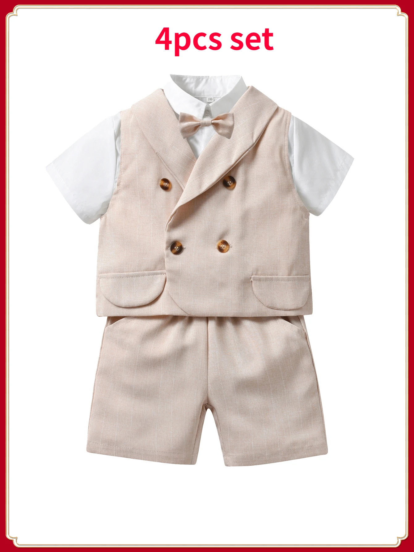 

Kids Boutique Clothes Boys' Short Sleeved Shirt Vest Gentleman's Bow Tie Set Children's Clothing Baby's Birthday Party Dress