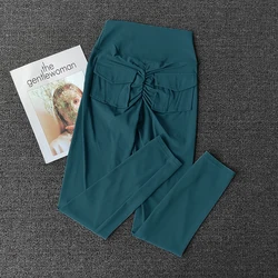 Women's High Waist Push Up Yoga Pants with Back Pockets - Fitness and Workout Leggings - M (Lake Green)