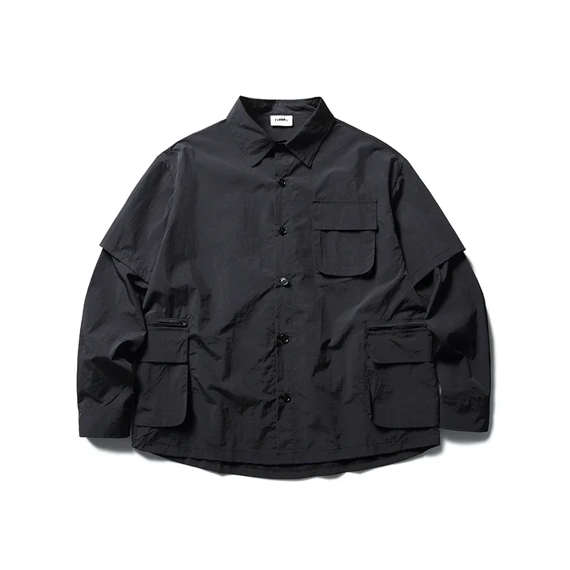 Men Cityboy Outdoor Fashion Multi Pocket Loose Casual Splice Long Sleeve Cargo Shirts Male Harajuku Streetwear Oversize Shirts