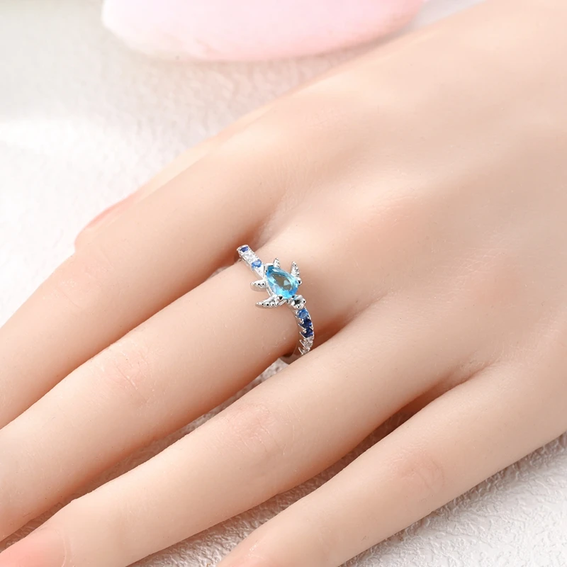 Women's 925 Sterling Silver Sparkling Blue Turtle Jewelry Set Earrings Necklace Ring Fine Birthday Gifts 5