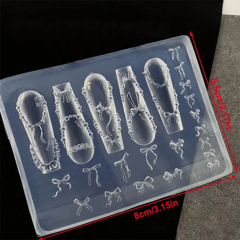 DIY 리본 매듭 비즈 체인 리본 3D 아크릴 몰드 네일 디자인 실리콘 네일 아트 몰드 템플릿 네일 참 장