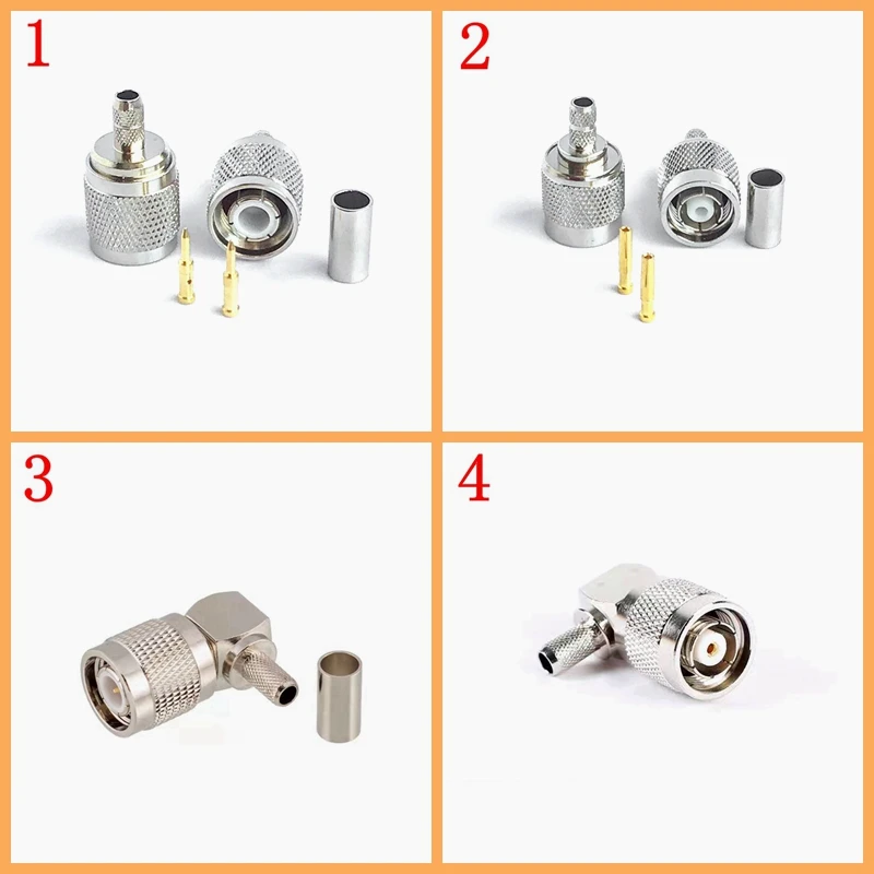 Tnc Macho & Rp-tnc Macho Plug 90 Graus Ângulo Direito Friso Braçadeira de Solda para Rg58 Rg142 Rg400 Lmr195 Rg223 Cabo Conector Peças Lote