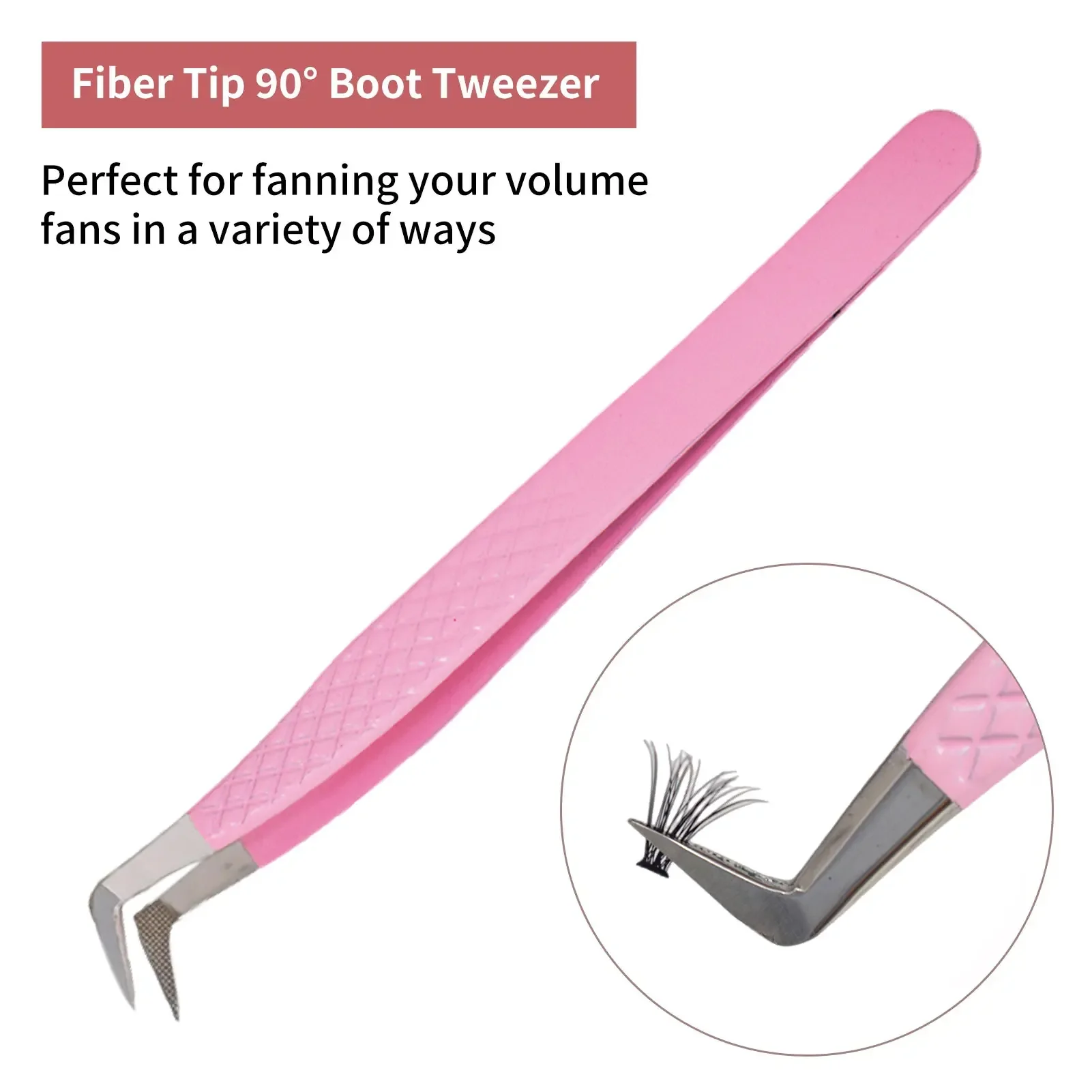 1PC Pink Eyelash Extension Tweezers - Stainless Steel, Fiber Grip Tips, High Precision Anti-Static for Professional Lash Artists
