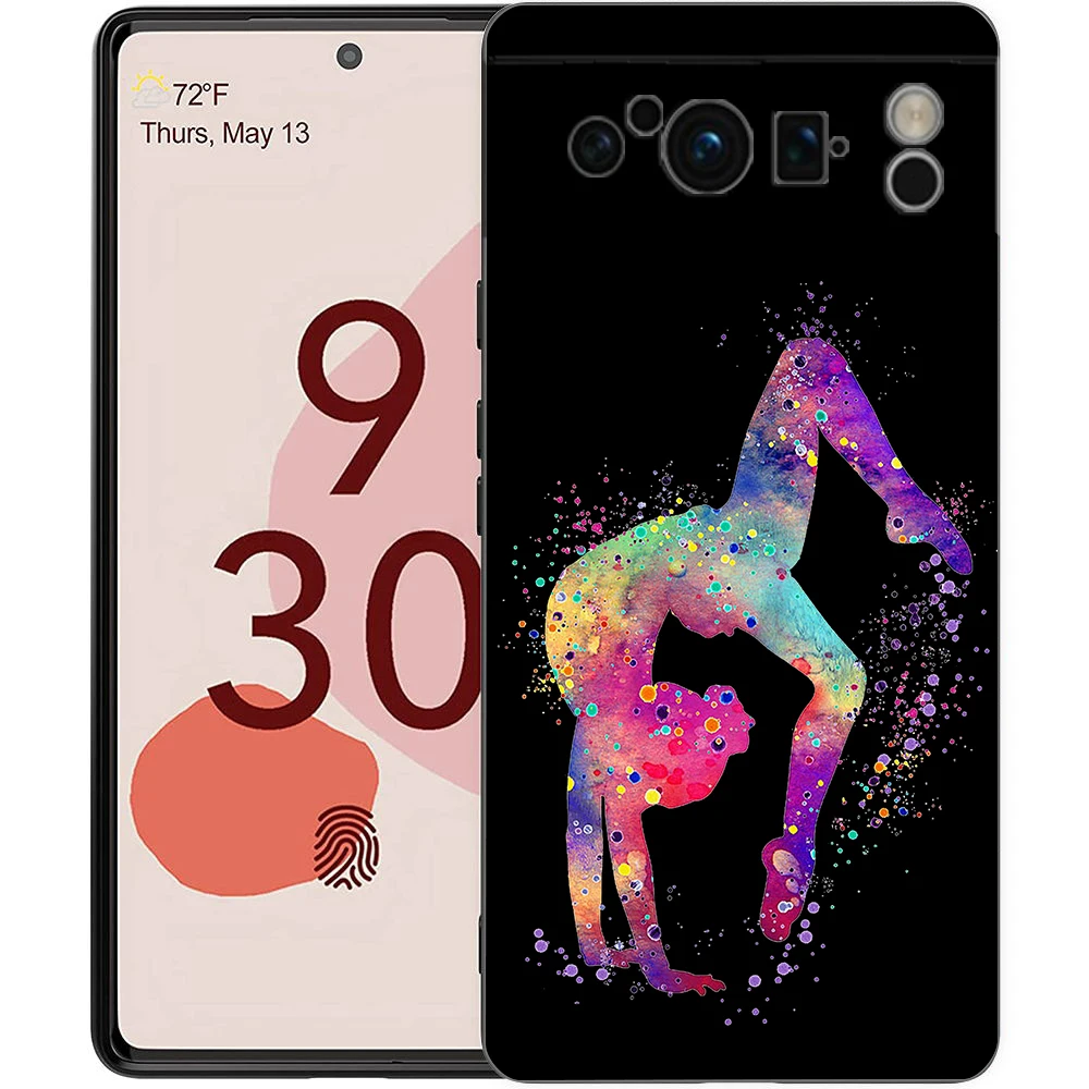 Watercolor Gymnastics Shockproof Soft TPU Phone Case - Black Cover
