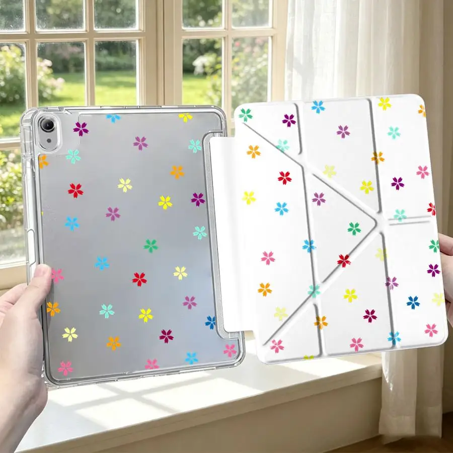 Rainbow Flower Tablet Case with Pen Slot - Vibrant Protective Cover