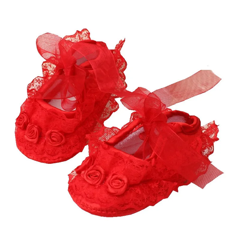 Baby Girls Shoes Cute Lace Princess Shoes Newborn Infant Toddler Crib Shoes Soft Sole Floor First Walkers TS118