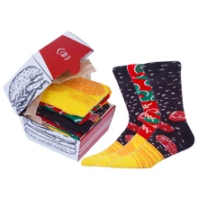 

3 Pairs Men Funny Burger Socks Box Cotton Personalized Creative Design Cartoon Hamburger Socks With Box Happy Surprise Gift Sock