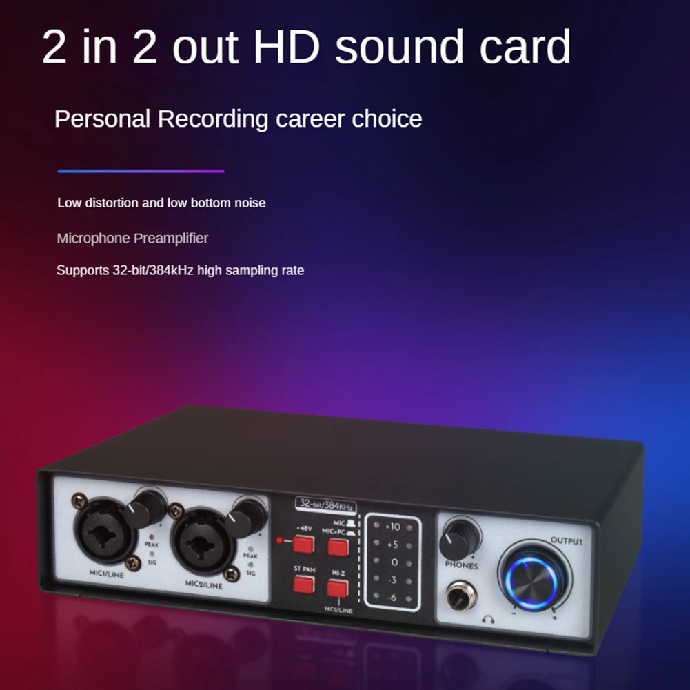 X49A-2 인2아웃 USB 오디오 인터페이스 32Bit/384KHZ 스튜디오 부품 녹음 사운드 카드 48V 팬텀