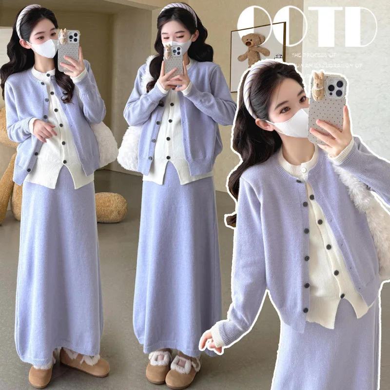 임부복 봄 가을 한국 캐주얼 미니멀리스트 우아한 다용도 페이크 투피스 스웨터..