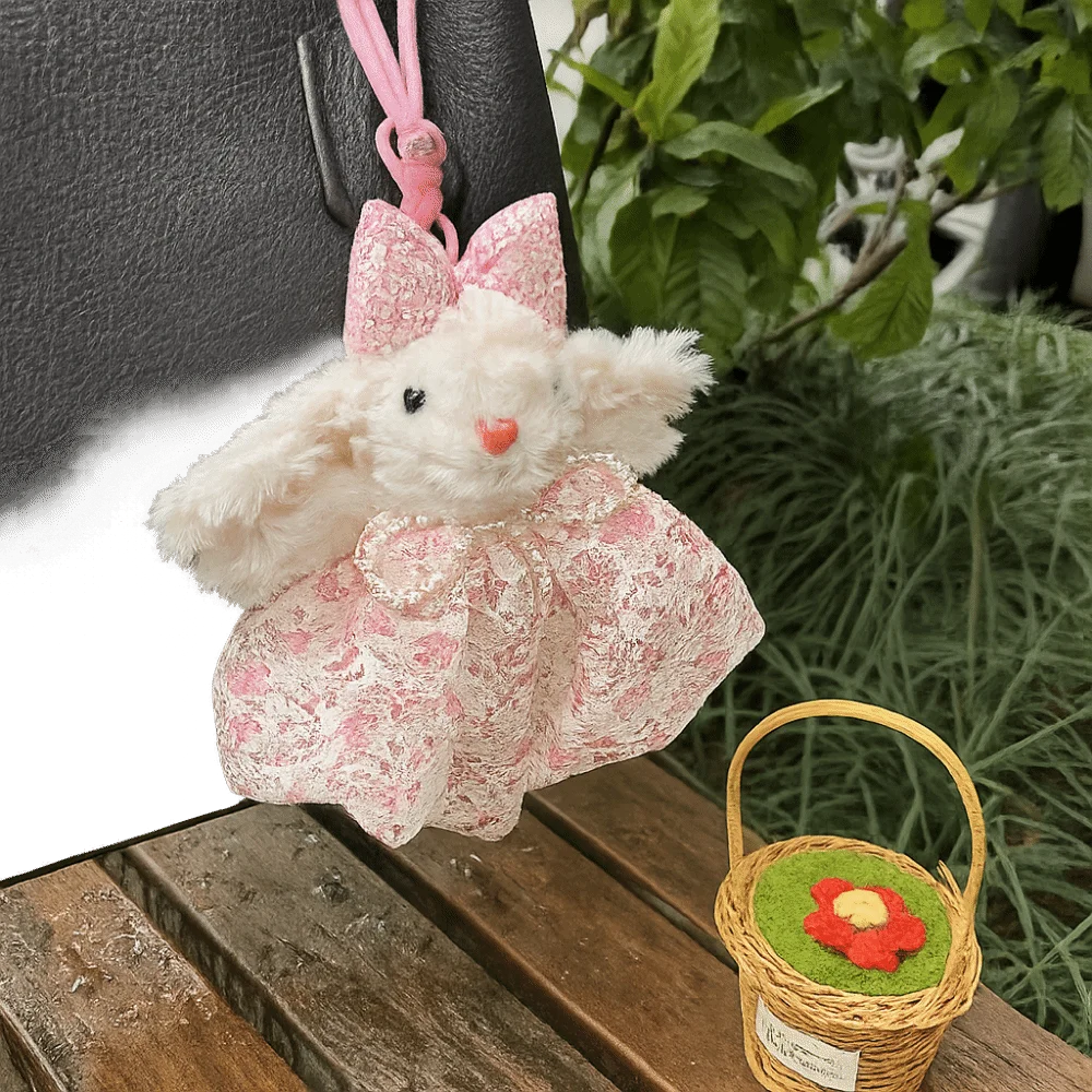 Princess Pearl Dress Bow Rabbit Keychain Stuffed Cartoon Rabbit Doll Keyring Soft Kawaii Drooping Ear Rabbit Pendant