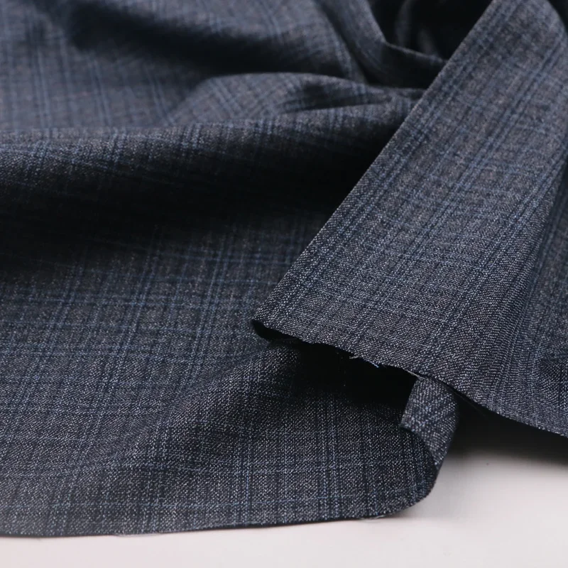 Spring Thin Men's Suit Fabric Micro Elasticity By The Meter for Clothes Dress Vest Uniform DIY Sewing Grid Stripe Cloth Black