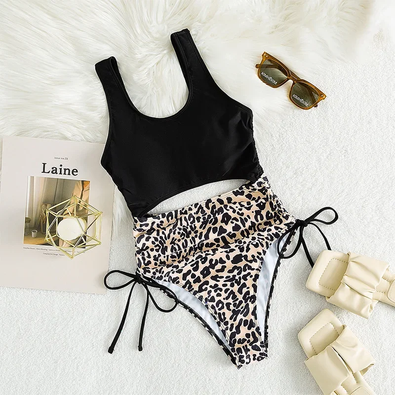 Animal Print Leopard Knot Hem Bikini Swimsuit Leopard Print Bikini