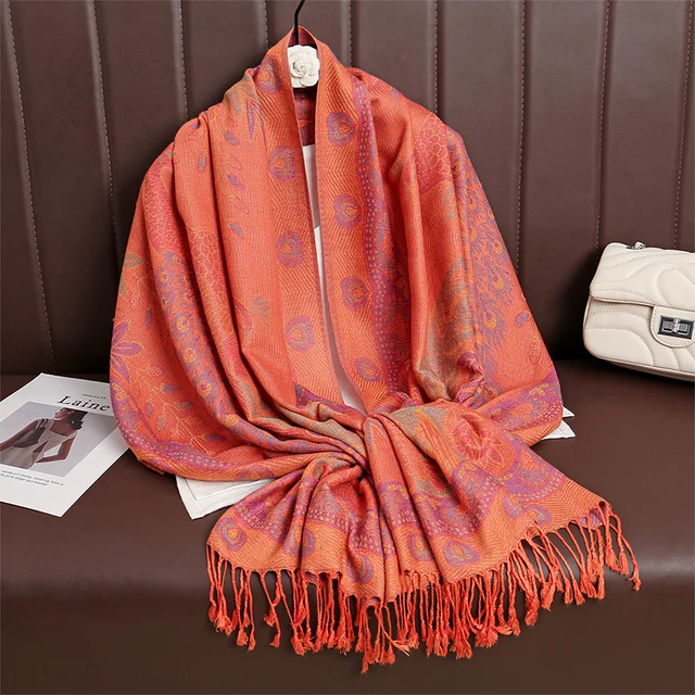 Sciarpa In Viscosa Motivo Paisley Stile Pashmina - Lunga 180 Cm Con Nappe, Ideale Per Donne - Foto 11