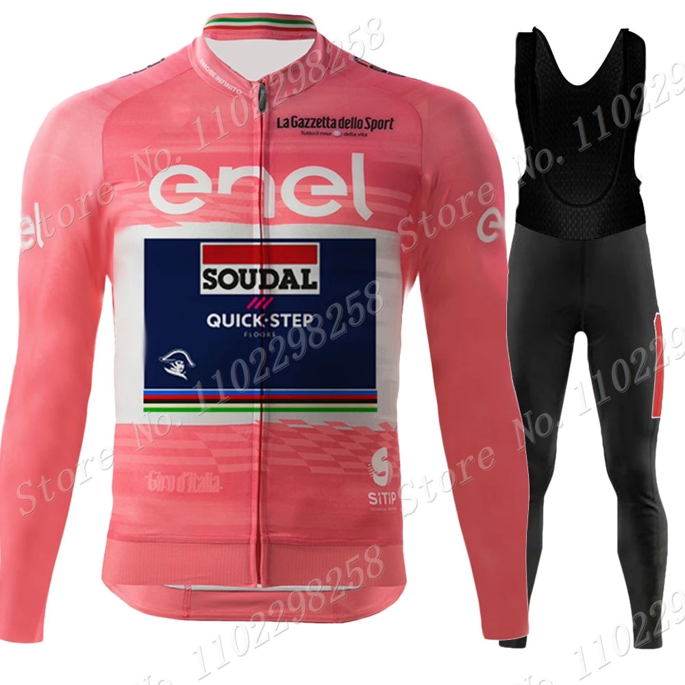 Soudal Quick Step 2023 Team Cycling Jersey Tour De Italy Set Manica Lunga Rosa Abbigliamento Da Ciclismo Road Race Bike Jacket Suit Mtb