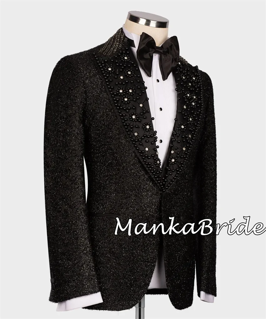 Glitter Wedding Suit Groom Tuxedo with Crystal 2pcs Blazer Pants Men's Suits Set for Special Occasion Wear