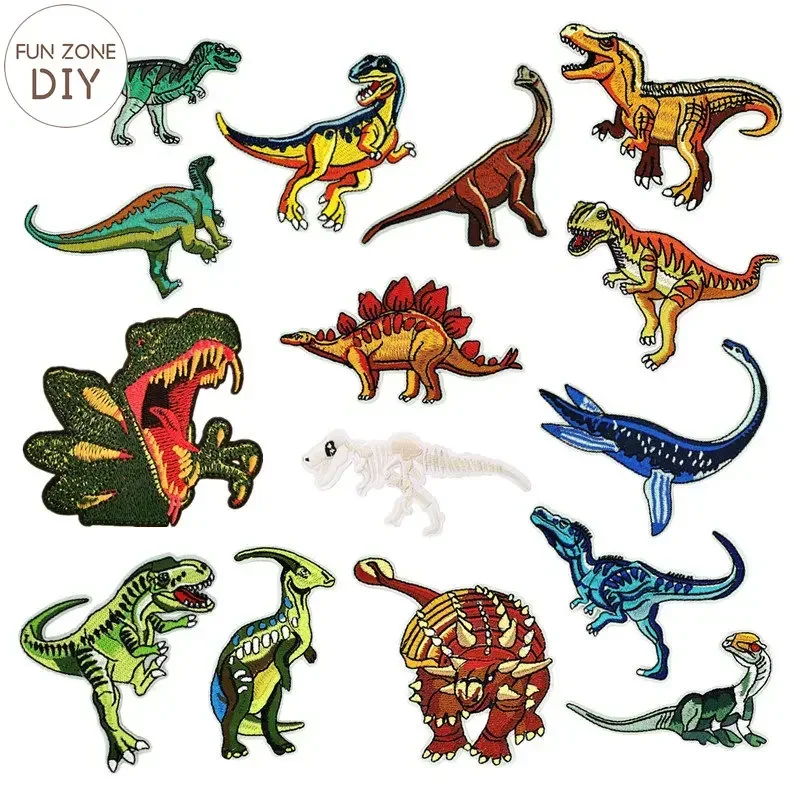 Fzdiy Cartoon Dinosaur Tyrannosaurus Rex Iron On Patch Per Abbigliamento T-Shirt Fai Da Te Applique Ricamo Panno Patch Para Ropa
