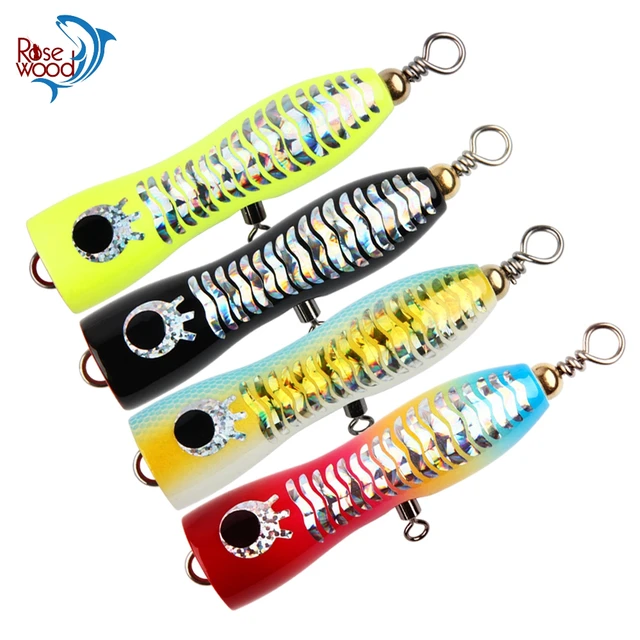 Rosewood 8cm 10cm Colorful Wooden Popper Sea Fishing Bait Casting