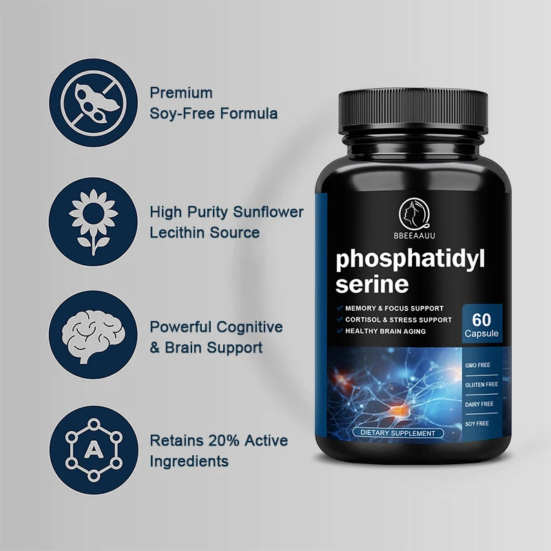 BBEEAAUU Phosphatidylserine Capsules Support Brain Health Aging Cortisol Stress Memory Focus