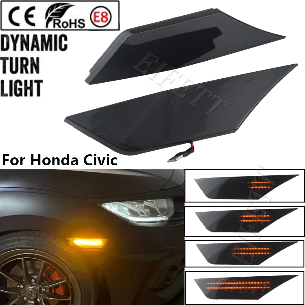 

2Pcs High Bright Smoked Lens Car LED Side Marker Lights For Honda Civic 2016 2017 2018 2020 Auto Reflector Turn Signal Lamps