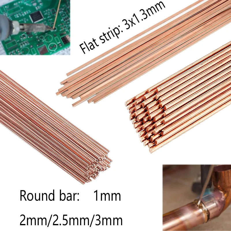 10/5pcs Phosphor Coppers Welding Rod 50/40cm Round&Flat Electrode For Brazing Soldering Electrical Mechanical Repair