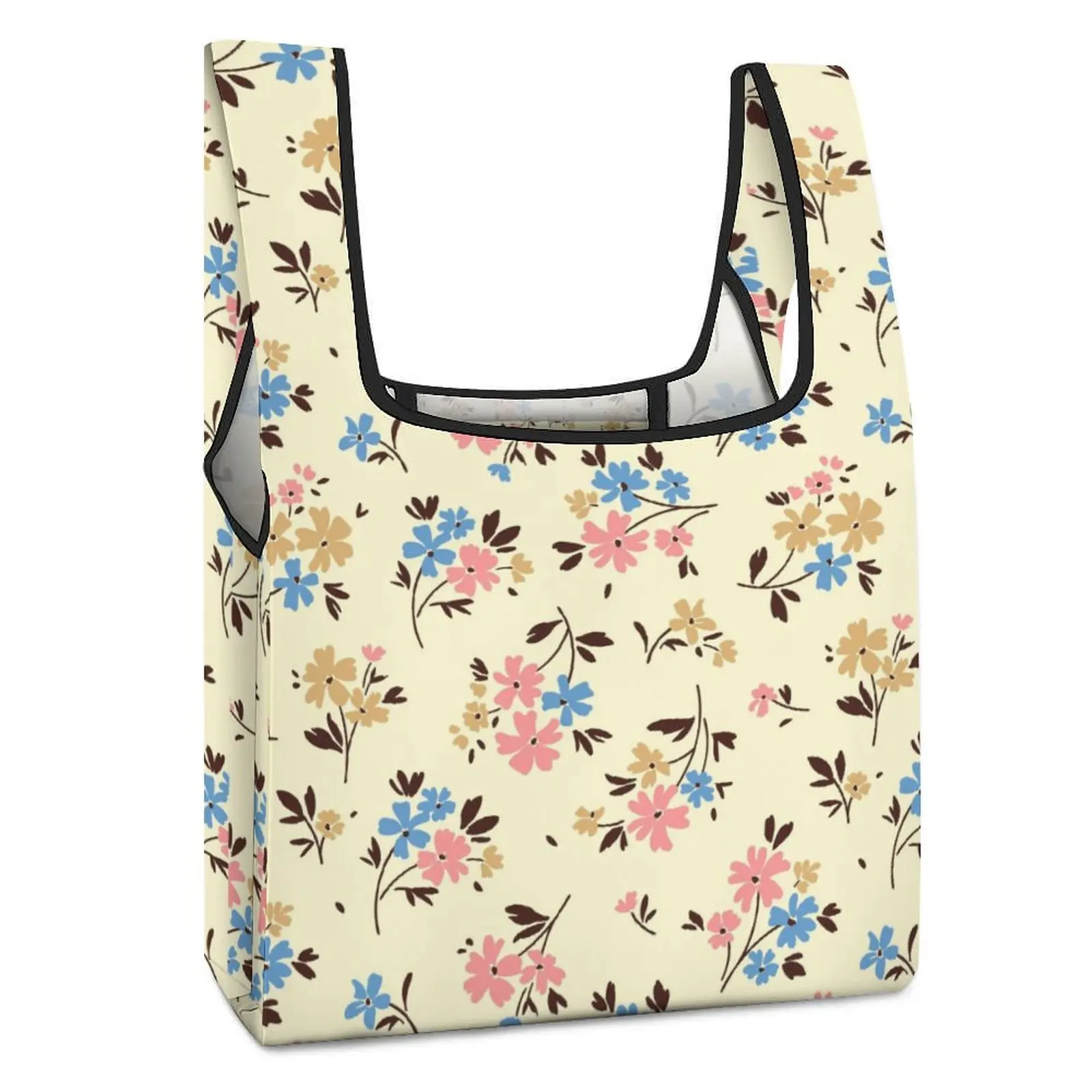 Custom Pattern Women Foldable Shopping Bags Large Food Handbag Plain Cloth Large Capacity Bag Reusable Travel Grocery Bag kokopeas reusable grocery bags eco friendly foldable large capacity shopping compact bag spat washable durable travel handbags