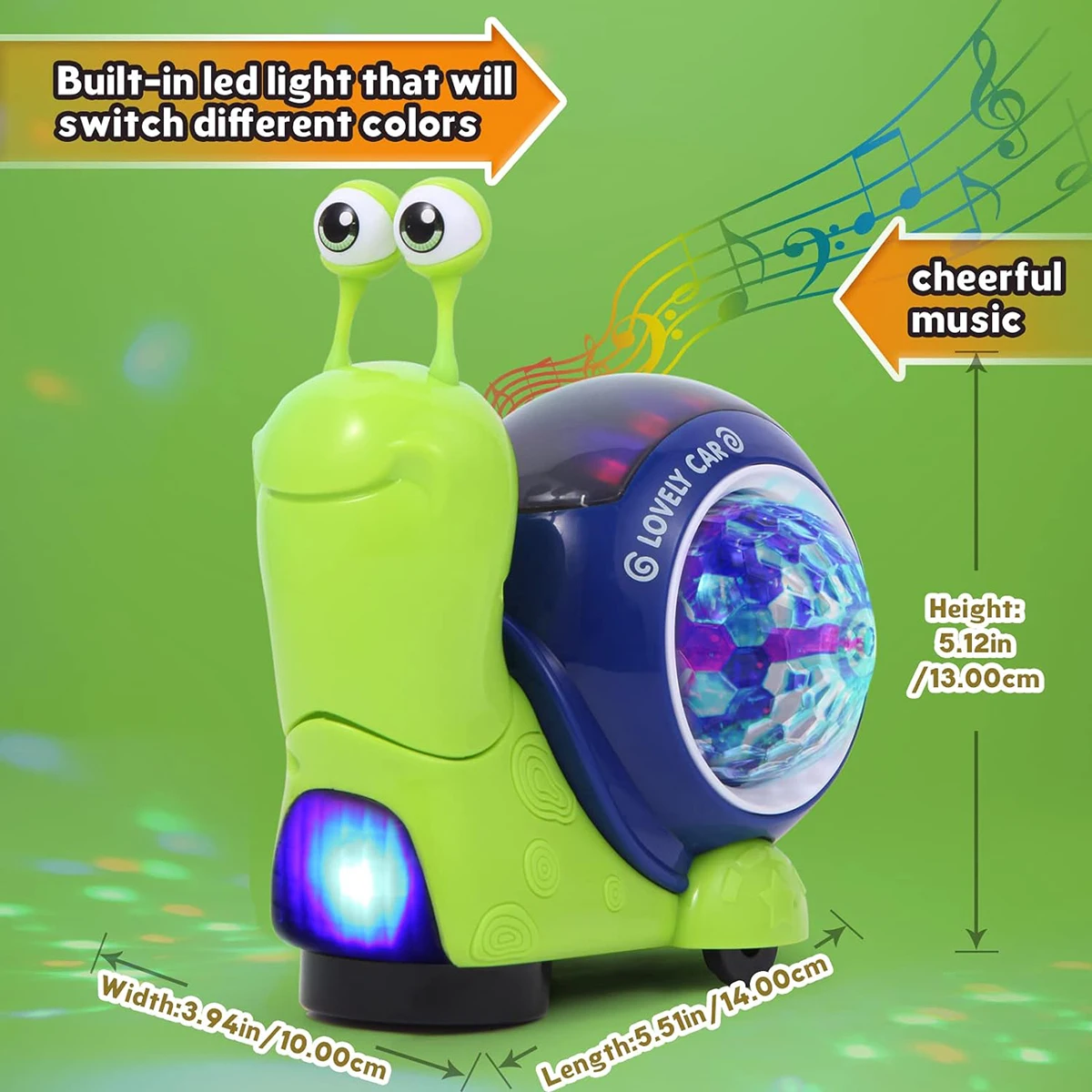 1PC Crawling Snail Baby Toy, Walking Tummy Snail Toy for Babies, Interactive Musical Light up Crawling Toys (Green snail) 2