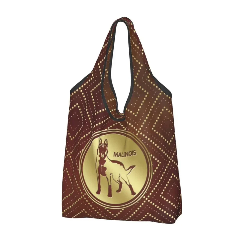 

Recycling Golden Belgian Malinois Shopping Women Tote Bag Portable Puppy Maligator Groceries Shopper Bags