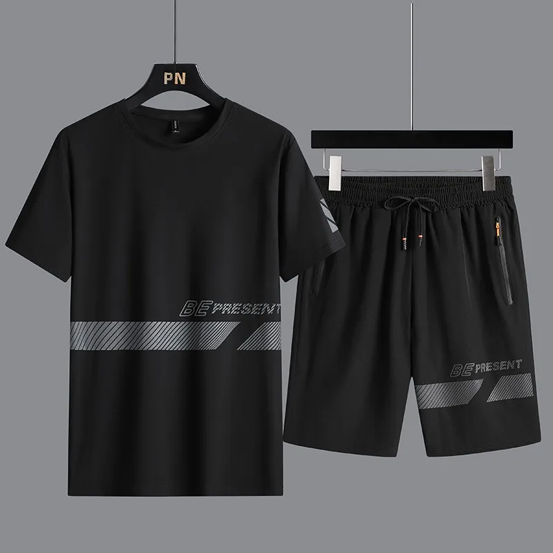 Men T-shirt Suit Shorts Tshirt Set Summer Fashion Loose Oversize Plus Size Short Sleeve Tshirt Men Clothing Tracksuit Sweatpants 2