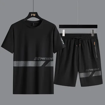 Men T-shirt Suit Shorts Tshirt Set Summer Fashion Loose Oversize Plus Size Short Sleeve Tshirt Men Clothing Tracksuit Sweatpants 2